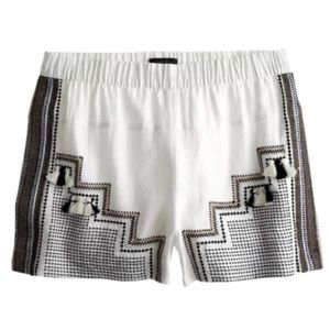 J Crew Embroidered Linen Tassle Boho Short White